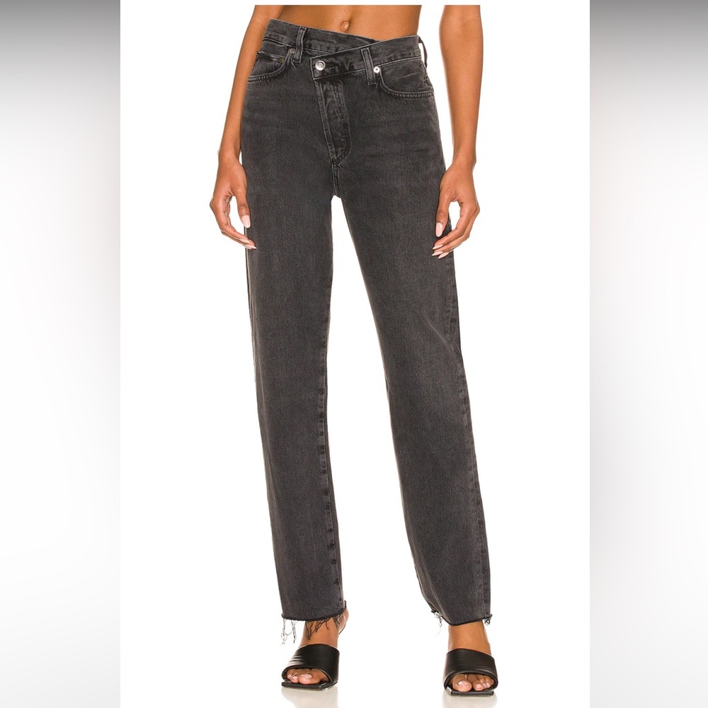 Agolde black criss cross straight in shambles jeans